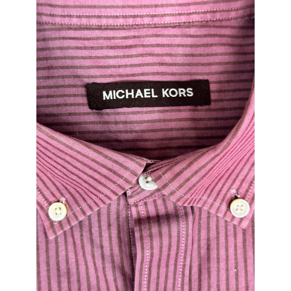 Michael Kors Button Down Men's Striped Long Sleeve Shirt Maroon‎ 16.5 34/35 - Picture 4 of 8